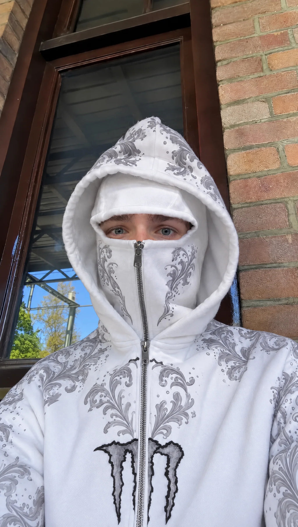 Monster Energy White Hoodie – Full-Zip Face Hood
