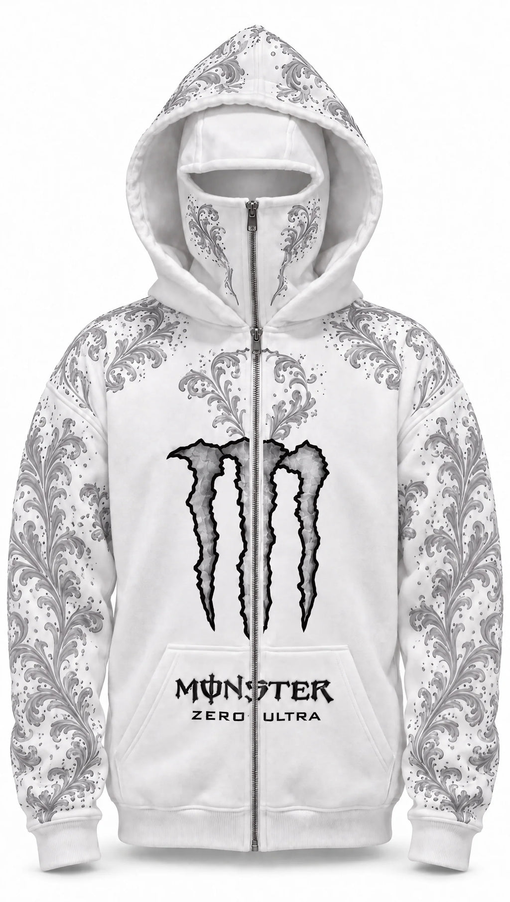 Monster Energy White Hoodie – Full-Zip Face Hood
