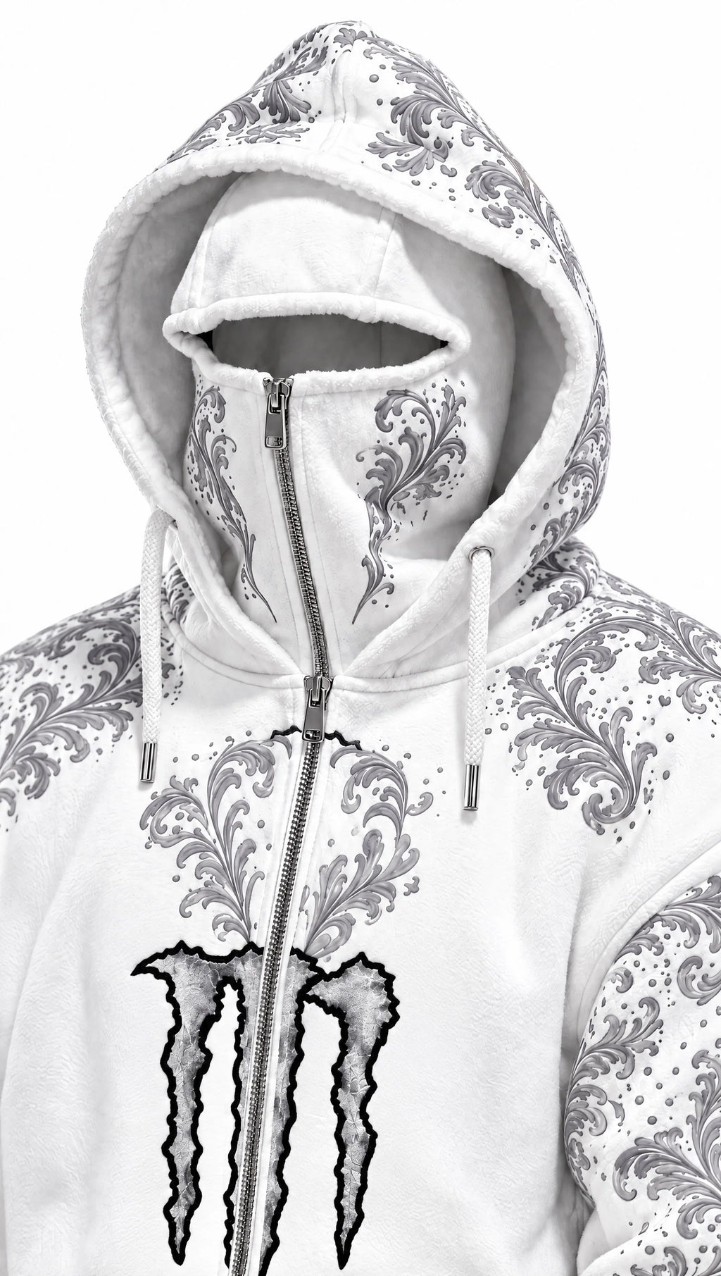 Monster Energy White Hoodie – Full-Zip Face Hood