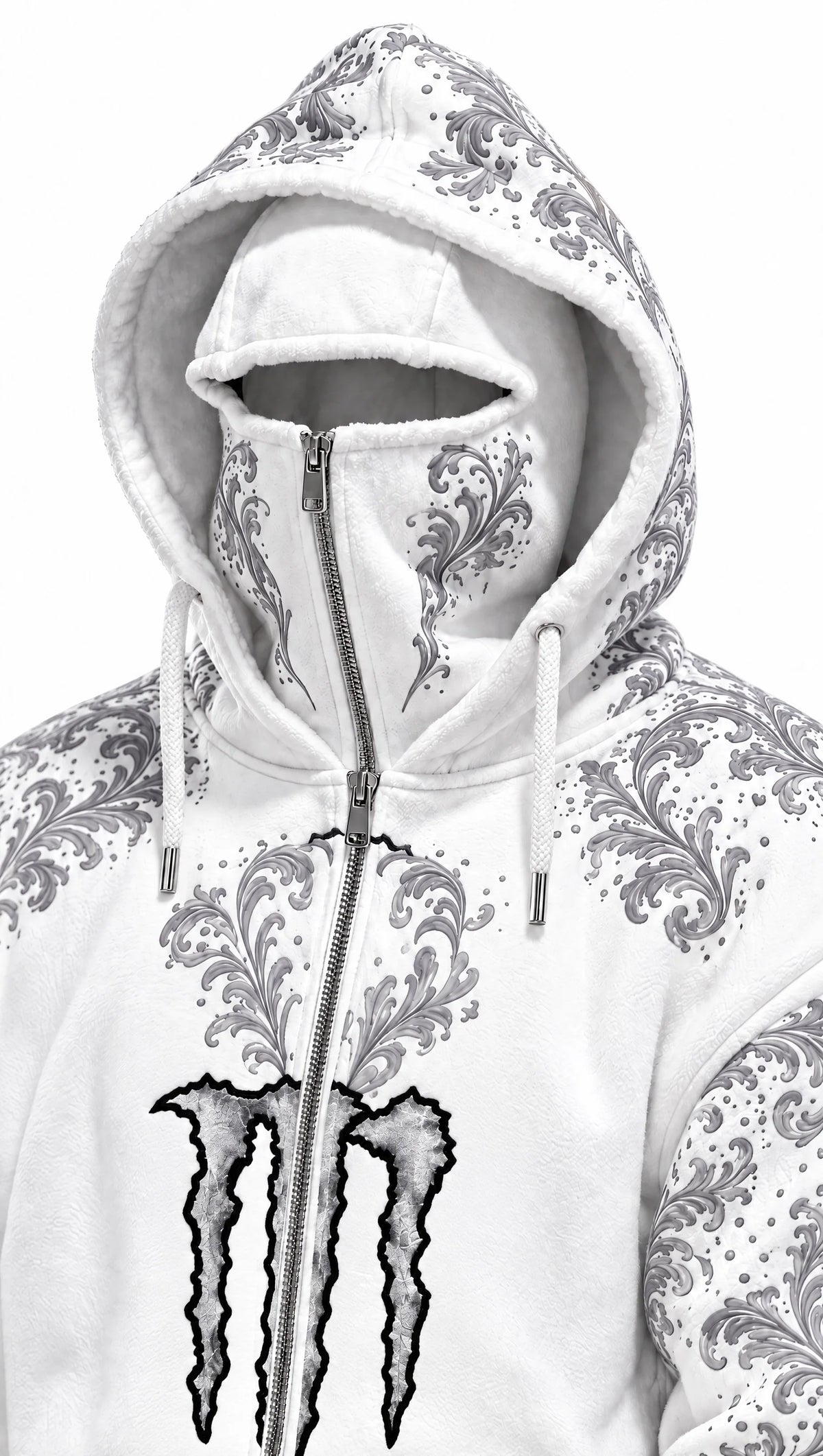 Monster Energy White Hoodie – Full-Zip Face Hood