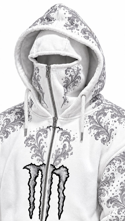 Monster Energy White Hoodie – Full-Zip Face Hood